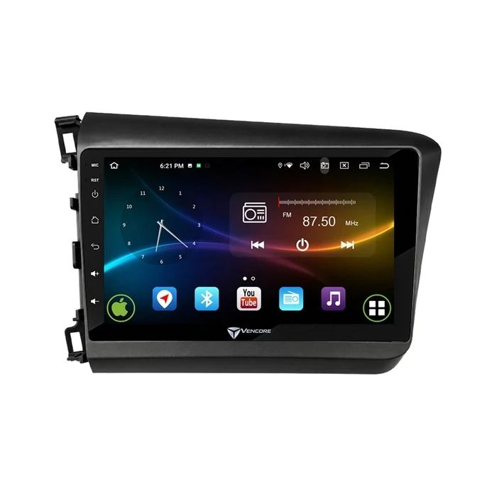 VenCore 3236-10007-0149B - Multimedia Android Head Unit 9" Android 15 9109A MTK6762 Octa-Core 2GB/32GB IPS with Bezel, CarPlay, Android Auto and AHD Rear Camera Support for Honda Civic 2012-2015 - Black