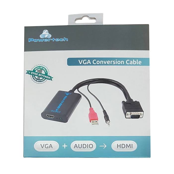 Αντάπτορας VGA Powertech/USB/3.5mm σε HDMI CAB-H070, 1080p, 0.2m, μαύρος