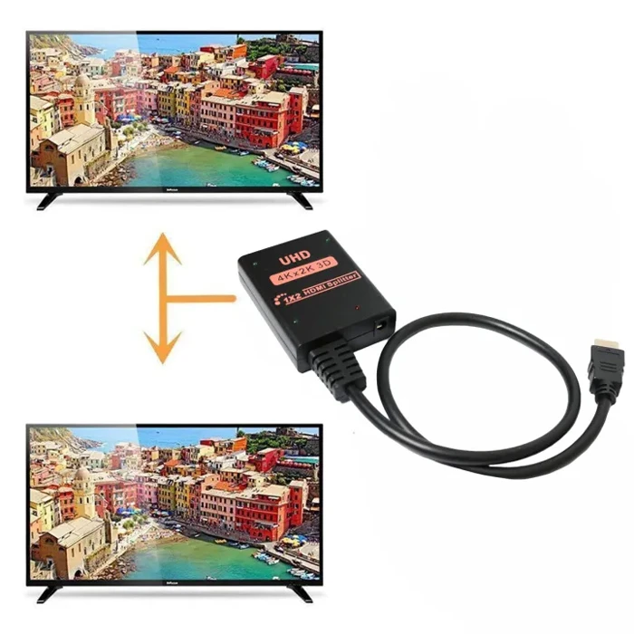 HDMI Splitter Powertech Cab-H173, 1-In Σε 2-Out, 4K/30Hz, Hdr/Hdcp, Μαύρο