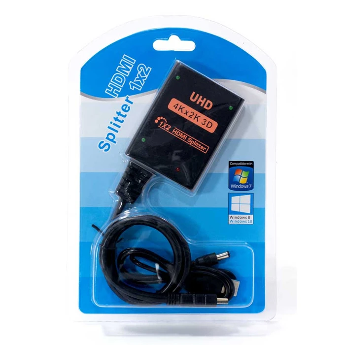 HDMI Splitter Powertech Cab-H173, 1-In Σε 2-Out, 4K/30Hz, Hdr/Hdcp, Μαύρο