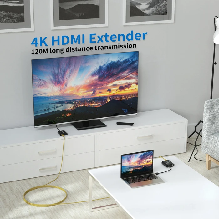Powertech Hdmi Video Extender Cab-h195 Μέσω Καλωδίου Rj45 4k/30hz Loop Έως 120m Powertech