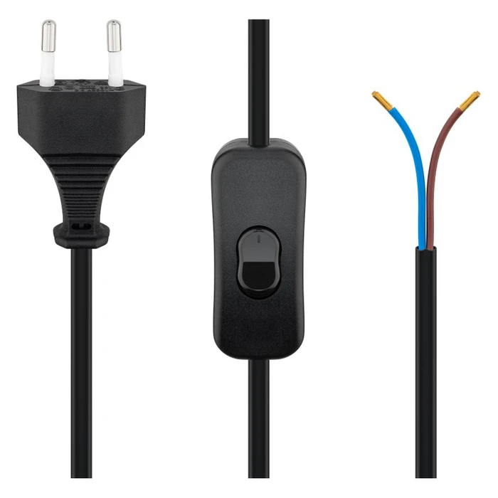 Καλώδιο Τροφοδοσίας Powertech CAB-P033 με διακόπτη, 0.75mm², 1.5m, μαύρο