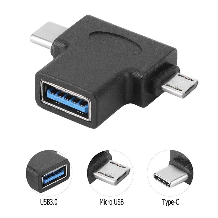 Αντάπτορας USB Powertech σε USB-C & Micro USB CAB-U117, 5Gbps, μαύρος