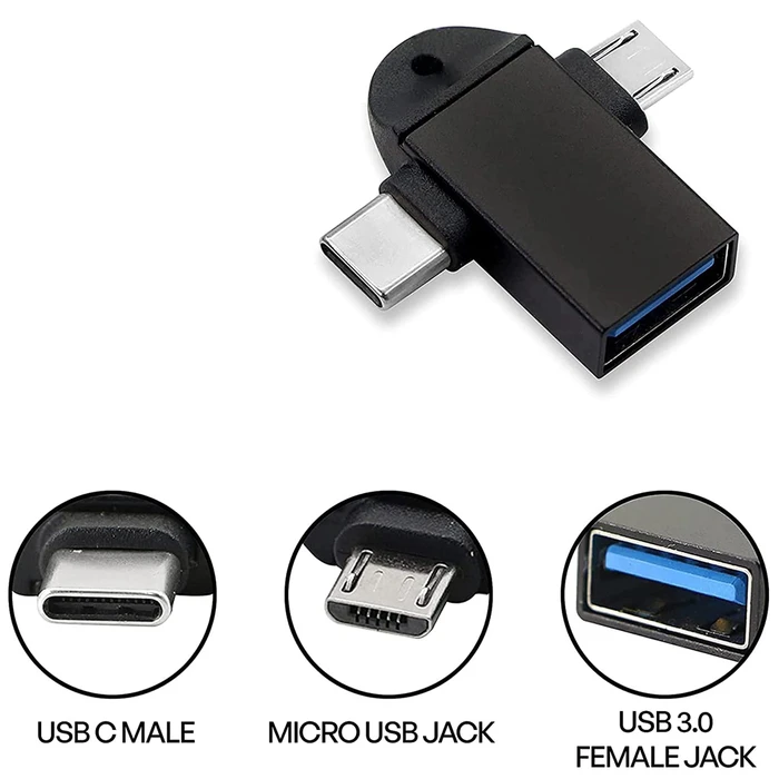 Αντάπτορας USB Powertech σε USB-C & micro USB CAB-UC090, 5Gbps, Μαύρος