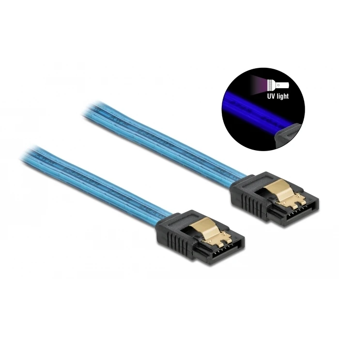 Καλώδιο SATA Powertech III 7pin CAB-W037, με UV επίστρωση, 0.7m, μπλε