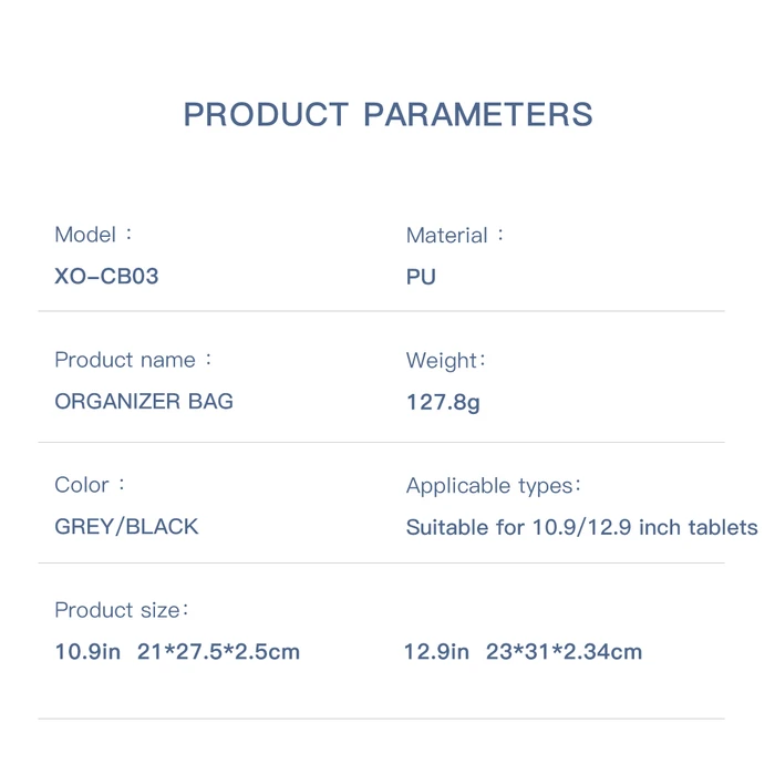 Τσάντα Tablet XO CB03 iPad Μαύρη (10.9 ιντσών)