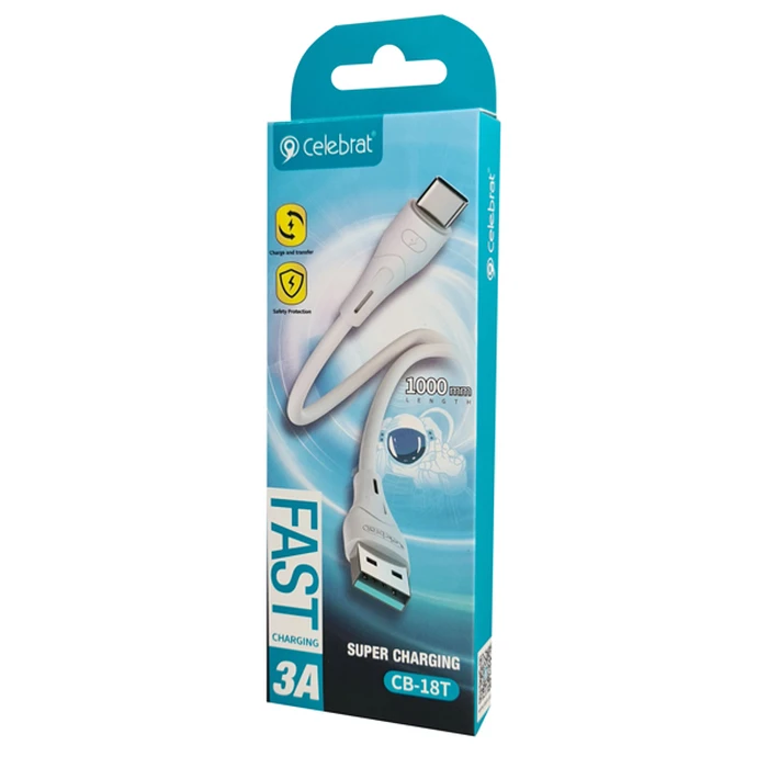 Καλώδιο Usb Celebrat Σε Usb-C Cb-18t 15w 3a 1m Λευκό