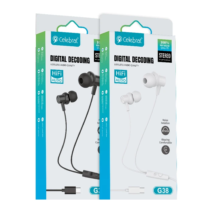 Handsfree Ακουστικά Celebrat G38, USB-C σύνδεση, 10mm, 1.2m, Λευκά