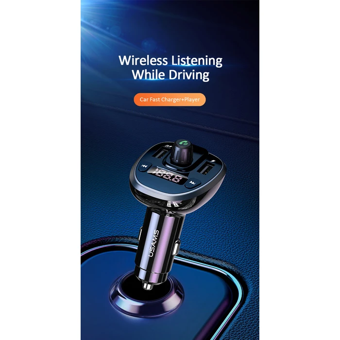 FM transmitter Usams με οθόνη US-CC115, 2x USB, SD card, 3.4A, μαύρο