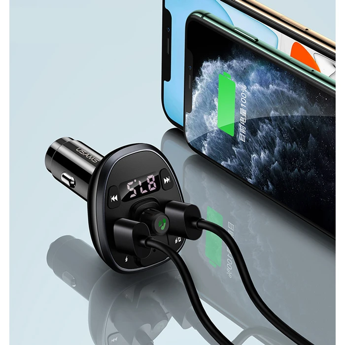 FM transmitter Usams με οθόνη US-CC115, 2x USB, SD card, 3.4A, μαύρο