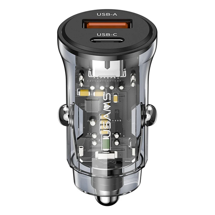 Φορτιστής Αυτοκινήτου Usams US-CC164, USB & USB-C, 30W, μαύρος