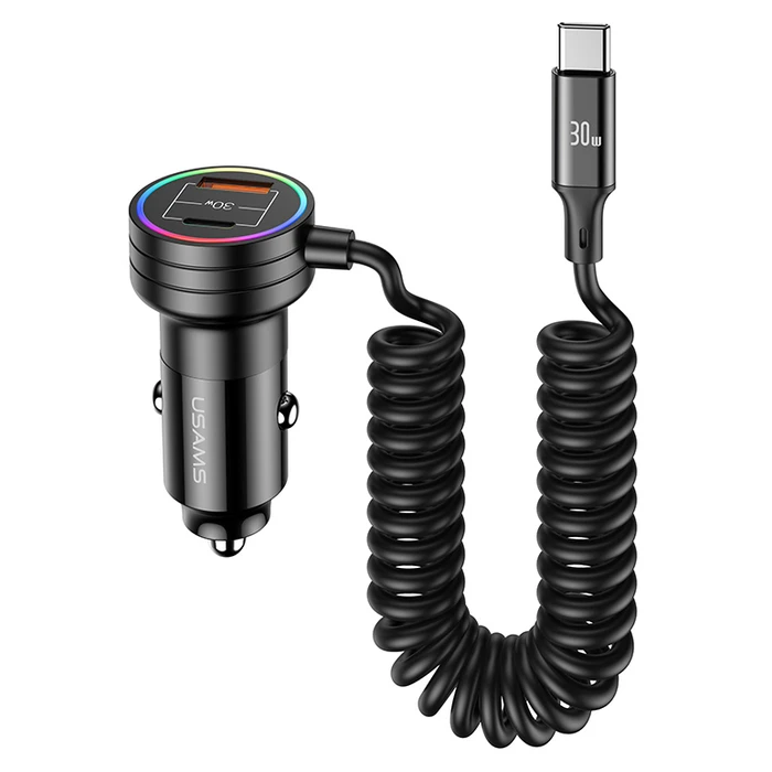 Φορτιστής Αυτοκινήτου Usams US-CC167 με Καλώδιο, USB/USB-C, 60W, μαύρος