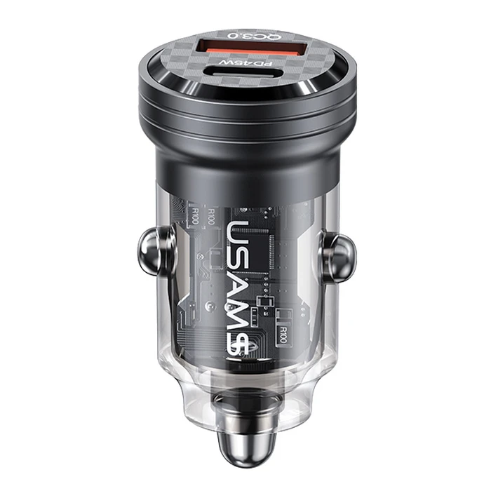 Φορτιστής Αυτοκινήτου Usams US-CC175, USB & USB-C, 45W, QC & PD, μαύρος