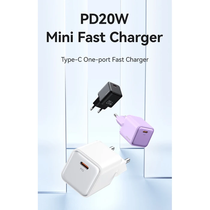 Φορτιστής Πρίζας Usams US-CC183, USB-C θύρα εξόδου, 20W PD, μωβ
