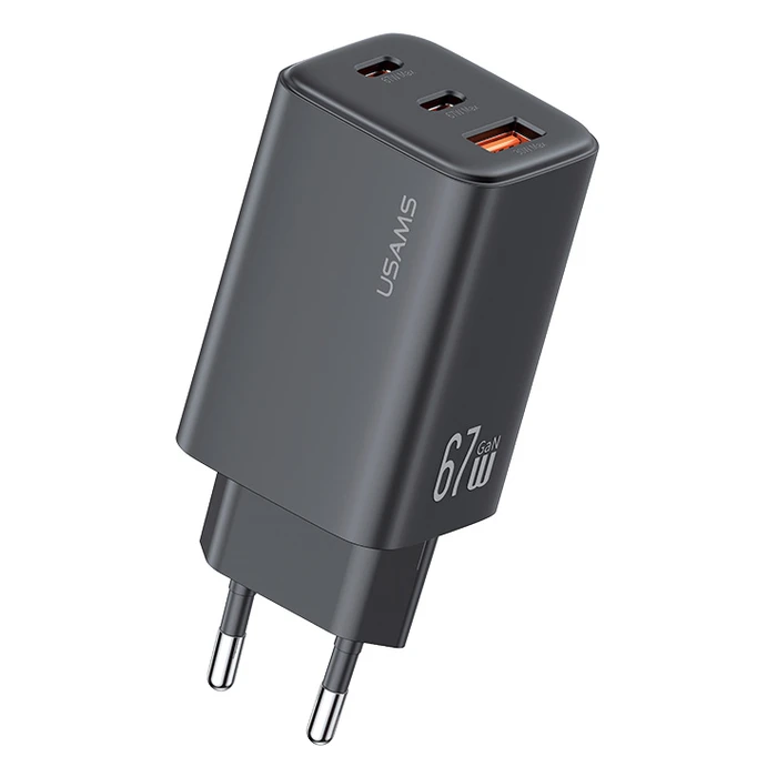 Φορτιστής Τοίχου Usams CC265, USB & 2X USB-C, 67W, Gan, Μαύρος