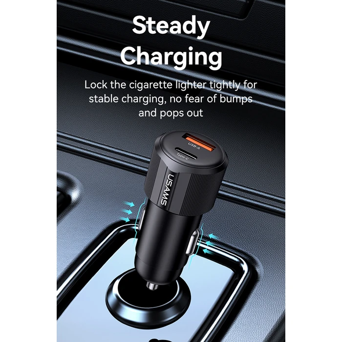 Φορτιστής Αυτοκινήτου Usams CC283, USB & USB-C, 60W, Μαύρος