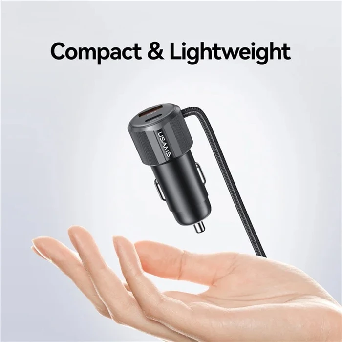 Φορτιστής Αυτοκινήτου Usams CC287 με 2 σε 1 Καλώδιο, Usb/USB-C Θύρες, 66W, Μαύρος