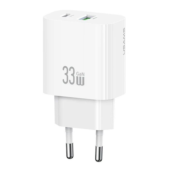 USAMS Wall Charger CC317 USB and USB C 33W GaN White