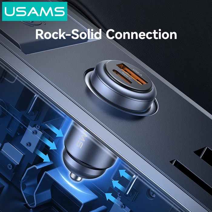 USAMS φορτιστής αυτοκινήτου CC322, USB & USB-C, 30W, γκρι