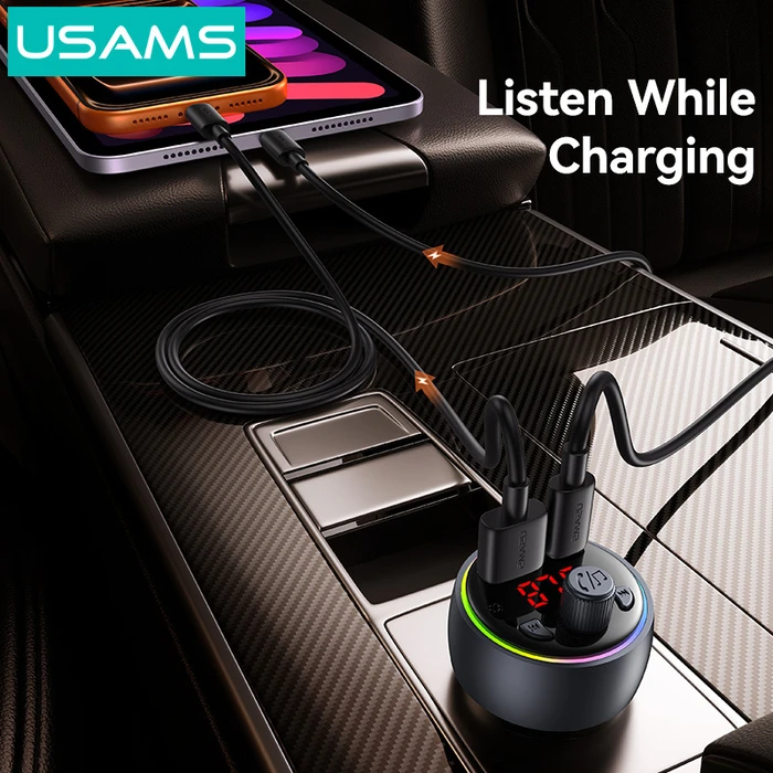 USAMS FM Transmitter & Charger CC328 USB/USB-C 30W Bluetooth Black
