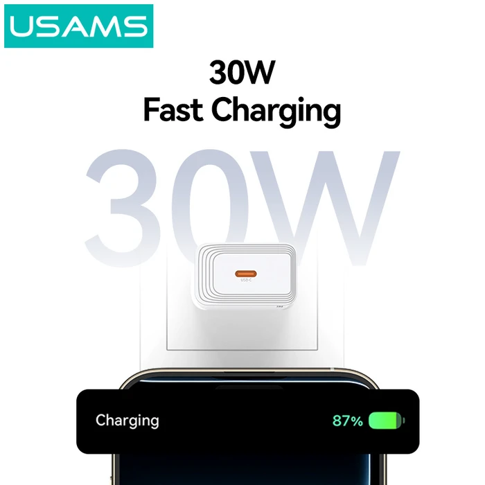 Usams Φορτιστής Χωρίς Καλώδιο με Θύρα USB-C 30W Quick Charge 3.0 Λευκός (T69)