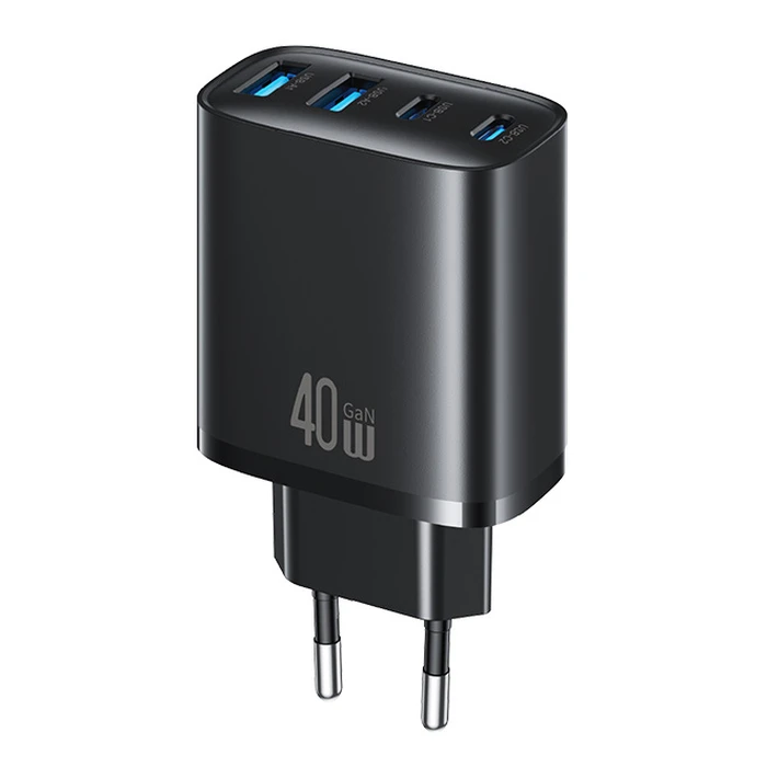 Usams Φορτιστής Χωρίς Καλώδιο με 2 Θύρες USB-A και 2 Θύρες USB-C 40W Power Delivery Μαύρος (T70)