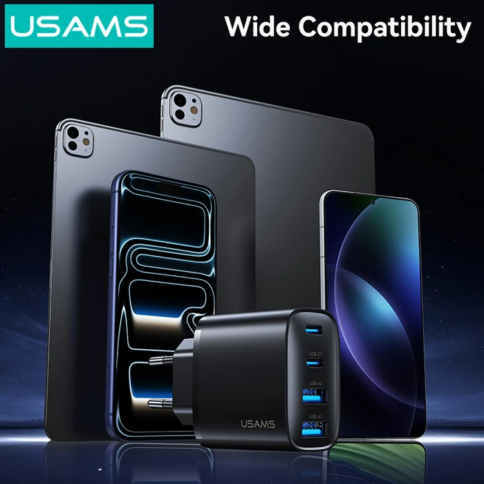 Usams Φορτιστής Χωρίς Καλώδιο με 2 Θύρες USB-A και 2 Θύρες USB-C 40W Power Delivery Μαύρος (T70)