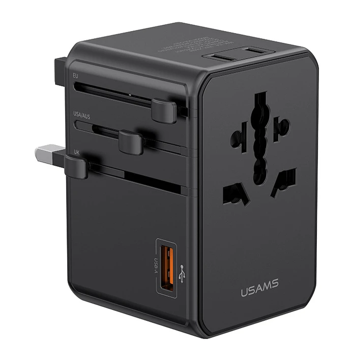 USAMS φορτιστής/αντάπτορας πρίζας CC334, USB & 3x USB-C, universal, 100W, GaN, μαύρος