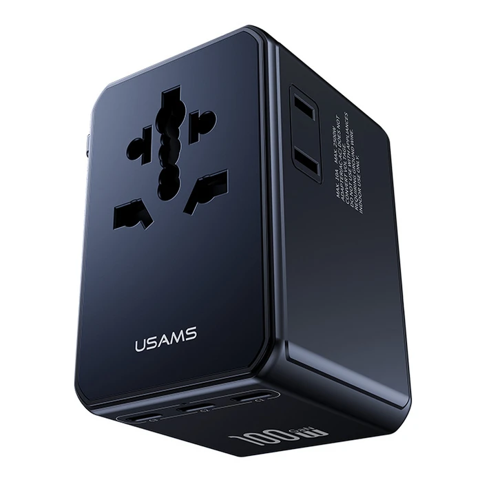 USAMS φορτιστής/αντάπτορας πρίζας CC334, USB & 3x USB-C, universal, 100W, GaN, μαύρος