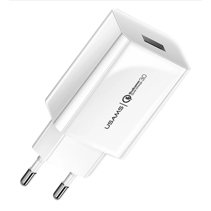 Φορτιστής Πρίζας Usams T22, 1x USB, QC3.0 18W 3A, λευκός