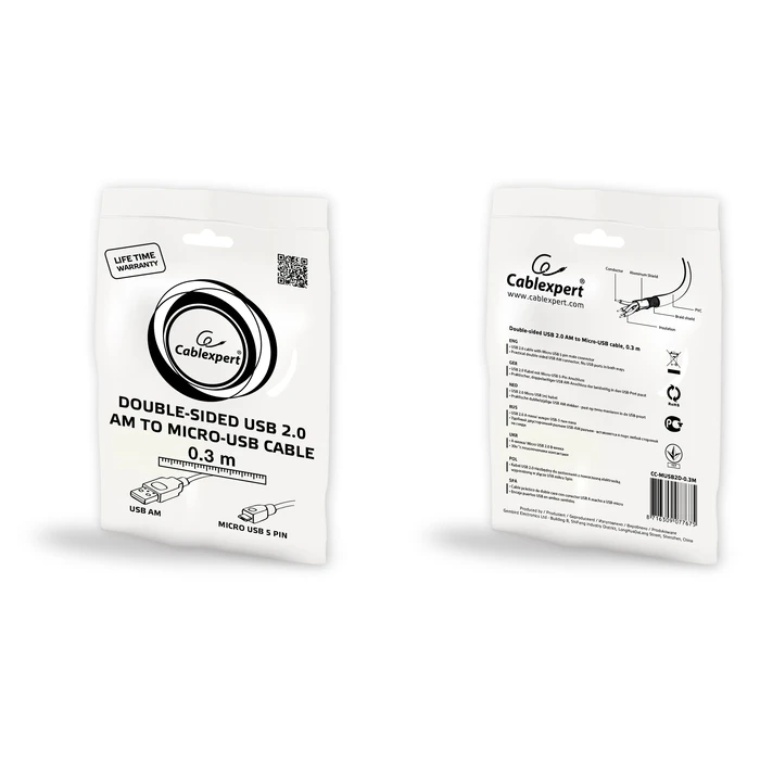 Καλώδιo USB Cablexpert DOUBLE-SIDED 2.0 AM to Micro 1M Black