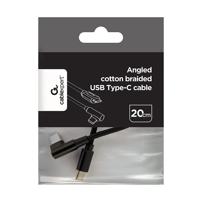 Καλώδιο USB Cablexpert Angled BRAIDED USB-C MALE-MALE CHARGING & DATA 0.2M Black