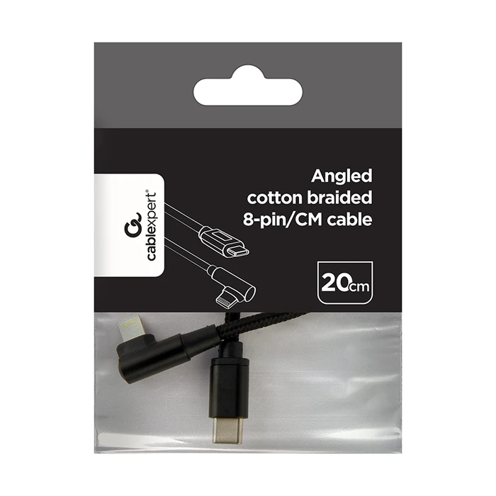 Καλώδιο USB Cablexpert Angled BRAIDED 8-PIN CM-8PIN CHARGING & DATA 0.2M Black