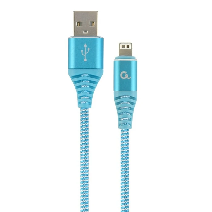 Καλώδιο Lightning Cablexpert PREMIUM COTTON BRAIDED Lightning 1M TURQUOISE/WHITE