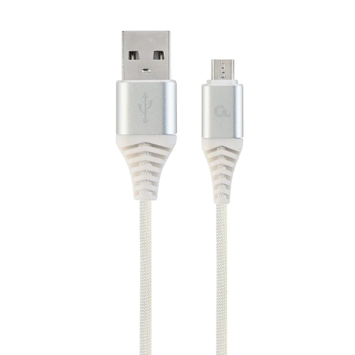 Καλώδιo USB Cablexpert PREMIUM COTTON BRAIDED Micro 1M SILVER/WHITE