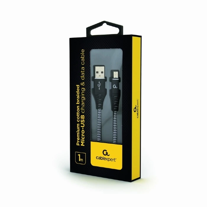 Καλώδιo USB Cablexpert PREMIUM COTTON BRAIDED Micro 1M Black/WHITE