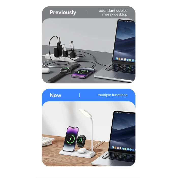 Ασύρματος Φορτιστής Usams US-CD195 με φωτιστικό, 4 σε 1, 15W, λευκός