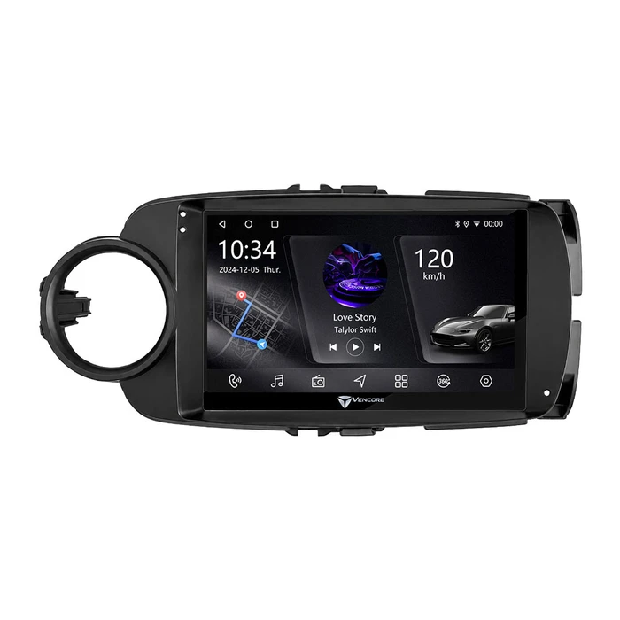 VenCore 3236-10005-0635B - 9" Android 15 PX5S Multimedia Car Head Unit for Toyota Yaris 2012-2015, 2GB/32GB, IPS, CarPlay & Android Auto - Black