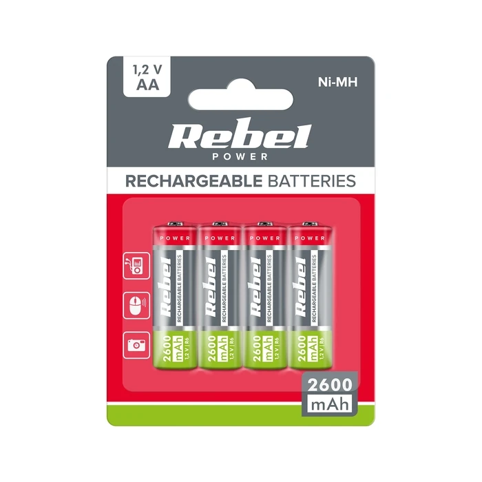 Rebel AA Rechargeable Batteries 2600mAh Ni-MH 1.2V (4 pcs)