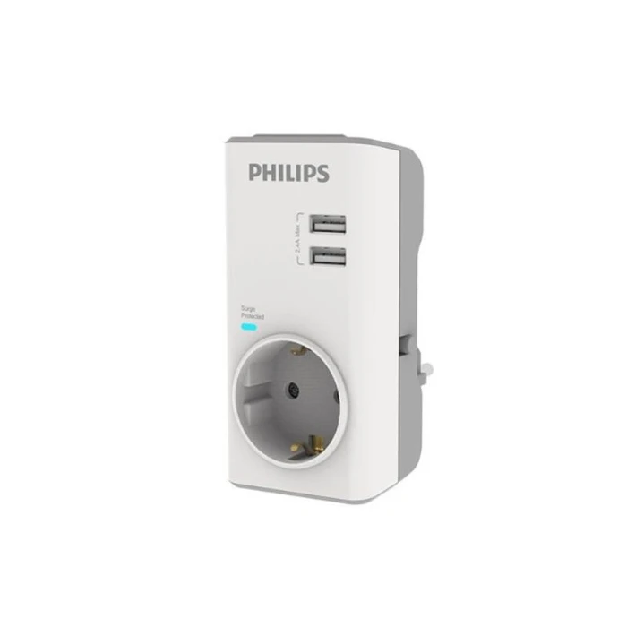 Μονόπριζο Ασφαλείας Philips CHP4010W/GRS με 2USB, 3680W, 380J
