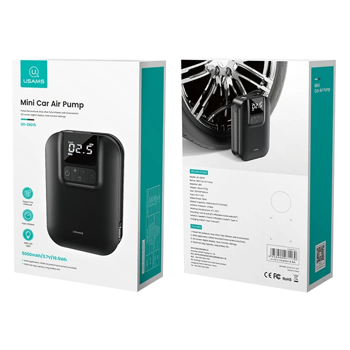 Συμπιεστής αέρος Αυτοκινήτου Usams mini US-ZB215, μαύρος