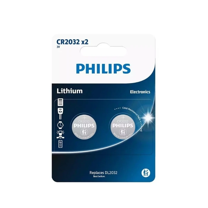 Μπαταρία Λιθίου Ρολογιών Philips CR2032P2/01BGRS Blister 2τεμ. 210 mAh 3V