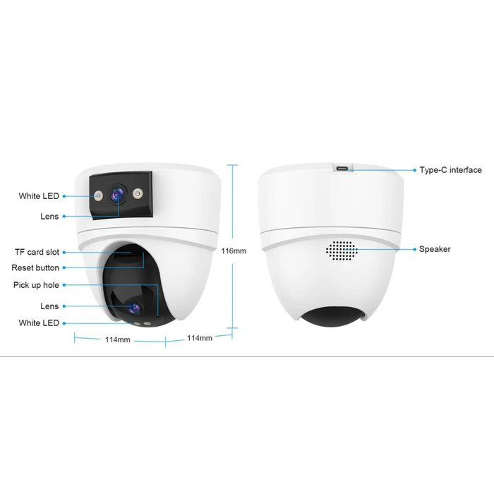 VSTARCAM CS2DR Smart IP Camera 3MP Dual‑Lens Wi‑Fi PTZ Dome — Full‑Color Night Vision, 4mm