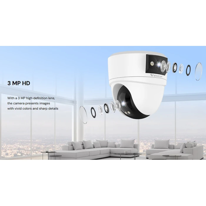 VSTARCAM CS2DR Smart IP Camera 3MP Dual‑Lens Wi‑Fi PTZ Dome — Full‑Color Night Vision, 4mm