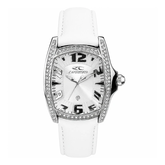 CHRONOTECH Women's Quartz Watch CT7988LS09 — 30mm White Dial, White Leather Strap