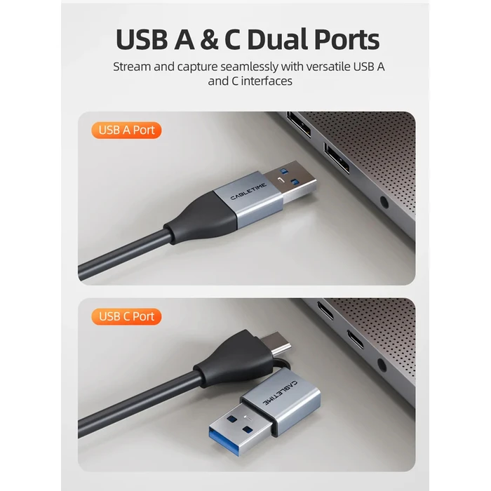 CABLETIME Video Capture CT-ACHC3-AG HDMI σε USB/USB-C 4K/30Hz γκρι