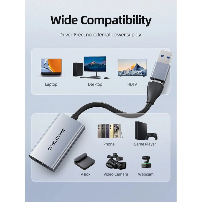CABLETIME Video Capture CT-ACHC3-AG HDMI σε USB/USB-C 4K/30Hz γκρι