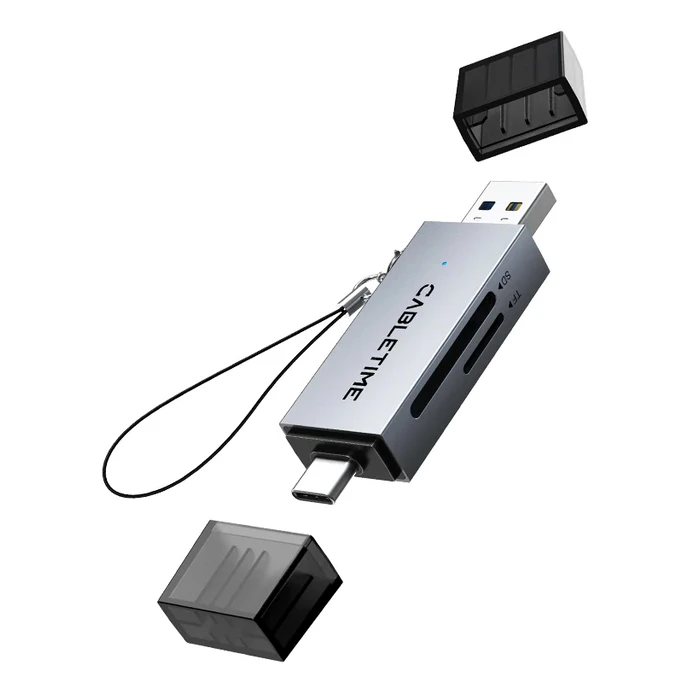 Card Reader Cabletime CT-Acsd3-Ag, Sd/Micro Sd, Usb/USB-C, 5Gbps, Γκρι