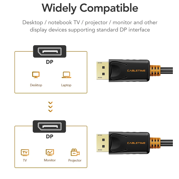 CABLETIME DisplayPort Cable CT-AV585-01G-B3 — DisplayPort (male) to DisplayPort (male), 3 m, Black