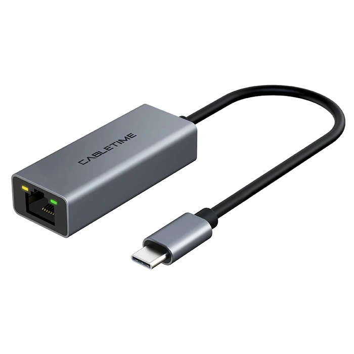 CABLETIME αντάπτορας δικτύου CT-CML100-AG, USB-C σε Ethernet RJ45 100Mbps, γκρι